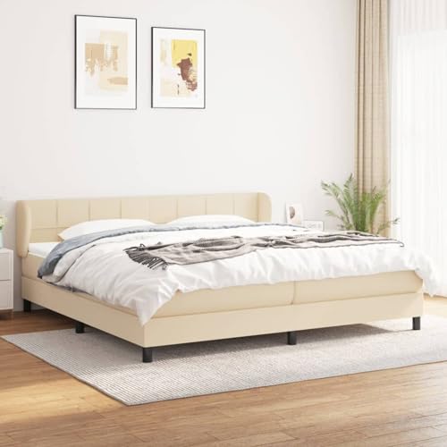 Boxspringbett mit Matratze Creme 200x200 cm Stoff, Modernes Gästebett für Stilvoll Schlafzimmer Gästehaus3126274 von Gecheer