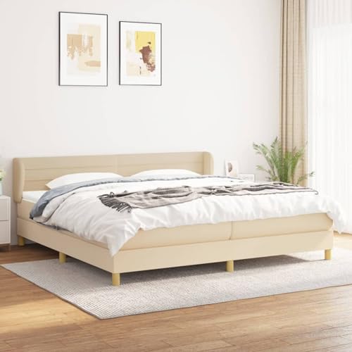Boxspringbett mit Matratze Creme 200x200 cm Stoff, Modernes Gästebett für Stilvoll Schlafzimmer Gästehaus3126914 von Gecheer