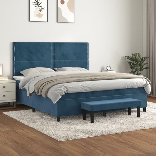 Boxspringbett mit Matratze Dunkelblau 160x200 cm Samt, Modernes Gästebett Bett für Stilvoll Schlafzimmer Gästehaus3137795 von Gecheer