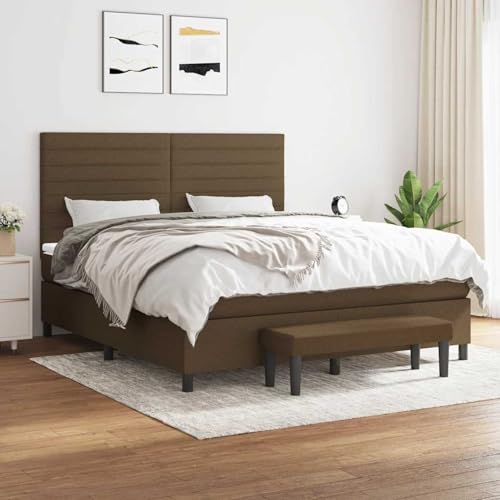 Boxspringbett mit Matratze Dunkelbraun 180x200 cm Stoff, Polsterbett Bett Stoffkopfteil für Gästezimmer Schlafzimmer Gästehaus Apartment3136696 von Gecheer