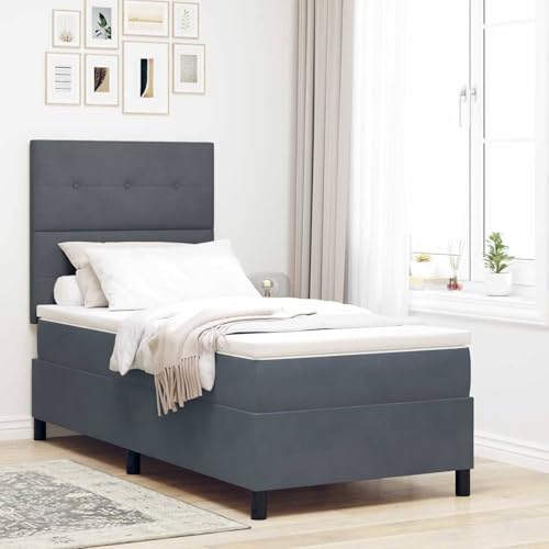Boxspringbett mit Matratze Dunkelgrau 100x200 cm Samt, Modernes Gästebett für Stilvoll Schlafzimmer Gästehaus3339813 von Gecheer