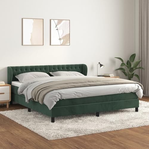 Boxspringbett mit Matratze Dunkelgrün 160x200 cm Samt, Polsterbett Bett Stoffkopfteil für Gästezimmer Schlafzimmer Gästehaus Apartment3127682 von Gecheer