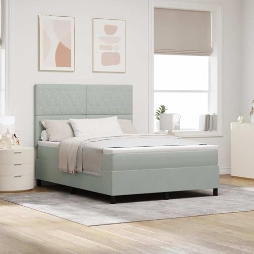 Boxspringbett mit Matratze Hellgrau 140x190 cm Samt, Modernes Gästebett für Stilvoll Schlafzimmer Gästehaus3339764 von Gecheer