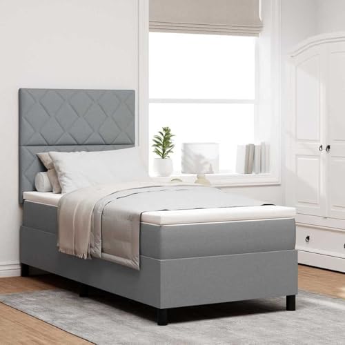 Boxspringbett mit Matratze Hellgrau Einzelstoff, Modernes Gästebett für Stilvoll Schlafzimmer Gästehaus3339427 von Gecheer