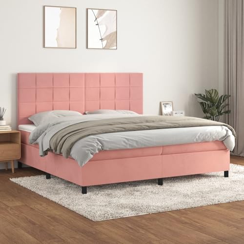 Boxspringbett mit Matratze Rosa 200x200 cm Samt, Modernes Gästebett für Stilvoll Schlafzimmer Gästehaus3143048 von Gecheer