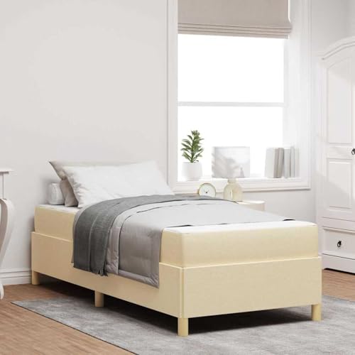 Boxspringbett mit Matratze Weiß und Creme 100 x 200 cm Stoff, Polsterbett Bett Stoffkopfteil für Gästezimmer Schlafzimmer Gästehaus Apartment3398918 von Gecheer
