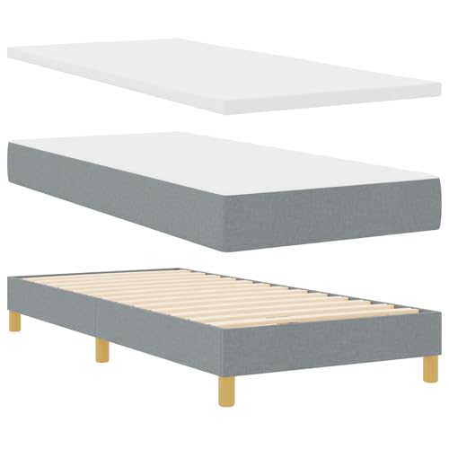 Boxspringbett mit Matratze hellgrau 100x200 cm Stoff Bett mit matratze für Gästezimmer Schlafzimmer Gästehaus von Gecheer