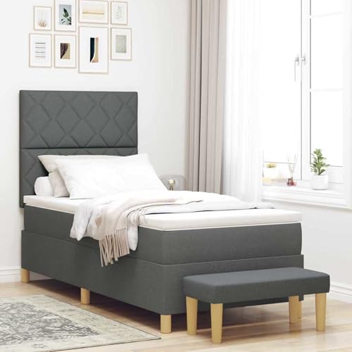 Boxspringbett mit Matratze & Bank Dunkelgrau 100x200 cm Stoff, Modernes Gästebett für Stilvoll Schlafzimmer Gästehaus3344353 von Gecheer