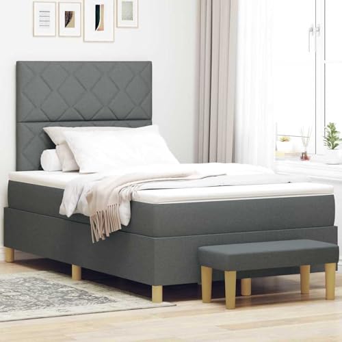 Boxspringbett mit Matratze & Bank Dunkelgrau 120x190 cm Stoff, Polsterbett Bett Stoffkopfteil für Gästezimmer Schlafzimmer Gästehaus Apartment3344360 von Gecheer