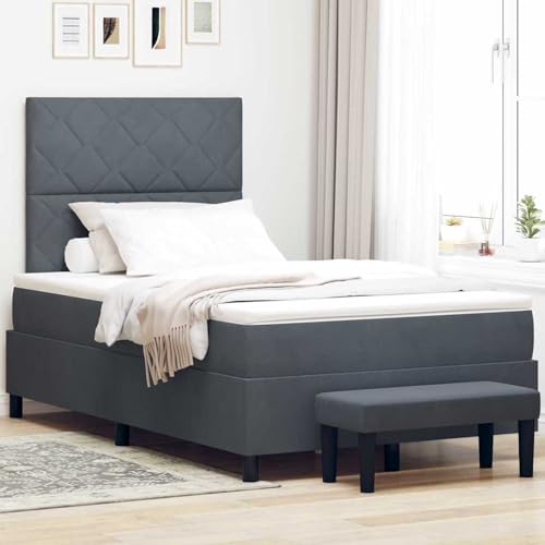 Boxspringbett mit Matratze & Bank Dunkelgrau 120x200 cm Samt, Modernes Gästebett für Stilvoll Schlafzimmer Gästehaus3344571 von Gecheer