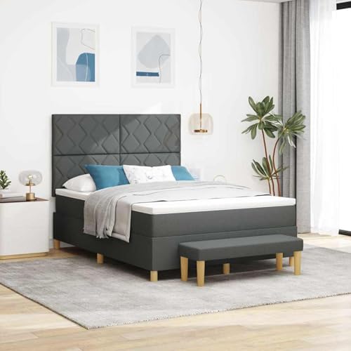 Boxspringbett mit Matratze und Bank Dunkelgrau 140x200 cm Stoff, Polsterbett Bett Stoffkopfteil für Gästezimmer Schlafzimmer Gästehaus Apartment3344381 von Gecheer