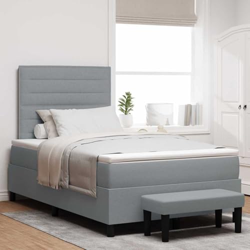 Boxspringbett mit Matratze & Bank Hellgrau 120x200 cm Stoff, Modernes Gästebett für Stilvoll Schlafzimmer Gästehaus3343981 von Gecheer