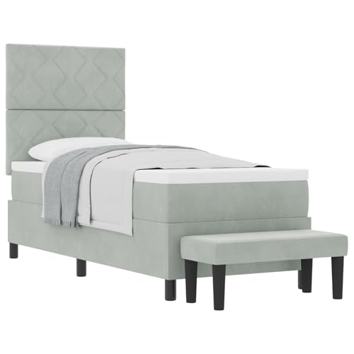 Boxspringbett mit Matratze & Bank Hellgrau 80x200 cm Samt Bett mit matratze für Gästezimmer Schlafzimmer Gästehaus von Gecheer