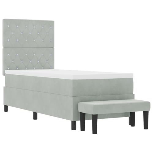 Boxspringbett mit Matratze & Bank Hellgrau 80x200 cm Velours Bett mit matratze für Gästezimmer Schlafzimmer Gästehaus von Gecheer