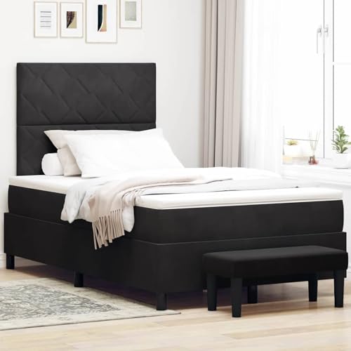 Boxspringbett mit Matratze & Bank Schwarz 120x200 cm Samt, Polsterbett Bett Stoffkopfteil für Gästezimmer Schlafzimmer Gästehaus Apartment3344572 von Gecheer
