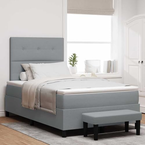 Boxspringbett mit Matratze & Bank in Hellgrau 120x200 cm Stoff, Modernes Gästebett für Stilvoll Schlafzimmer Gästehaus3344058 von Gecheer