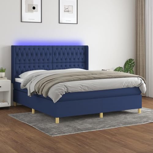 Boxspringbett mit Matratze & LED Blau 180x200 cm Stoff, Modernes Gästebett für Stilvoll Schlafzimmer Gästehaus3139139 von Gecheer
