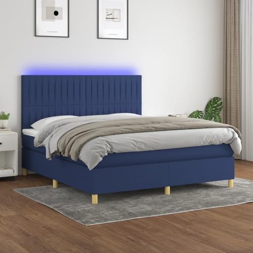 Boxspringbett mit Matratze & LED Blau 180x200 cm Stoff, Polsterbett Bett Stoffkopfteil für Gästezimmer Schlafzimmer Gästehaus Apartment3135619 von Gecheer