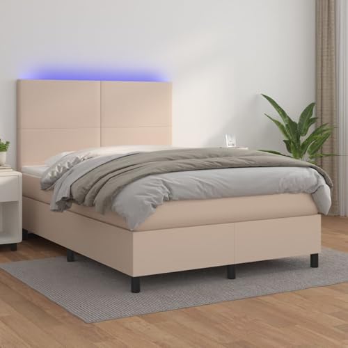 Boxspringbett mit Matratze & LED Cappuccino-Braun 140x190cm, Modernes Gästebett für Stilvoll Schlafzimmer Gästehaus3135824 von Gecheer