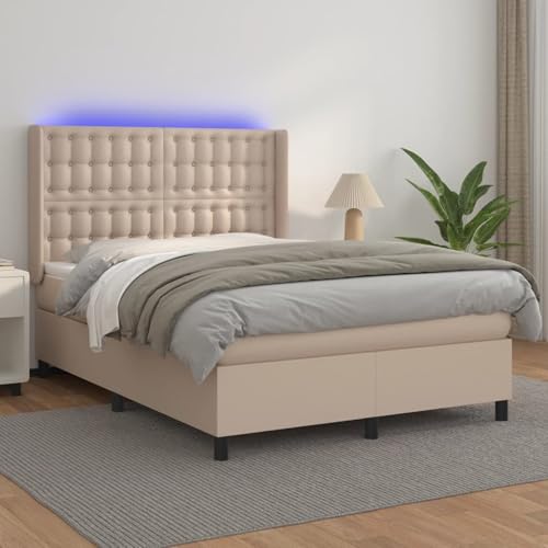 Boxspringbett mit Matratze & LED Cappuccino-Braun 140x190cm, Polsterbett Bett Stoffkopfteil für Gästezimmer Schlafzimmer Gästehaus Apartment3139384 von Gecheer