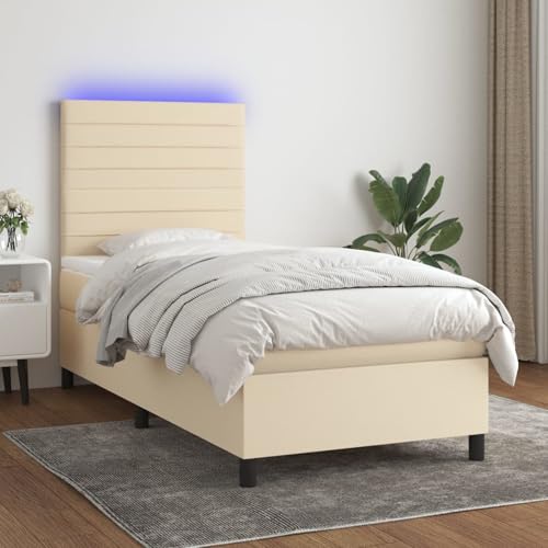Boxspringbett mit Matratze & LED Creme 90x200 cm Stoff, Modernes Gästebett für Stilvoll Schlafzimmer Gästehaus3134930 von Gecheer