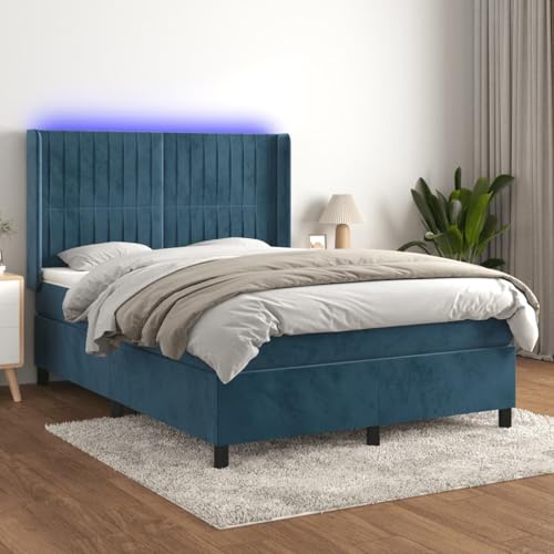 Boxspringbett mit Matratze & LED Dunkelblau 140x190 cm Samt, Modernes Gästebett Bett für Stilvoll Schlafzimmer Gästehaus3139683 von Gecheer