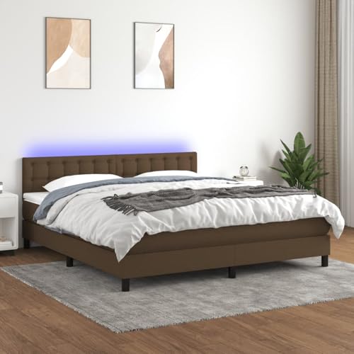 Boxspringbett mit Matratze & LED Dunkelbraun 180x200 cm Stoff, Modernes Gästebett Bett für Stilvoll Schlafzimmer Gästehaus3133496 von Gecheer
