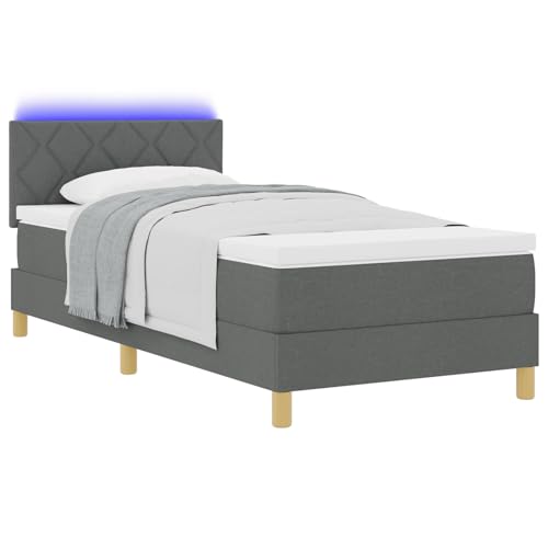 Boxspringbett mit Matratze & LED Dunkelgrau 100 x 200 cm Stoff Bett mit matratze für Gästezimmer Schlafzimmer Gästehaus von Gecheer