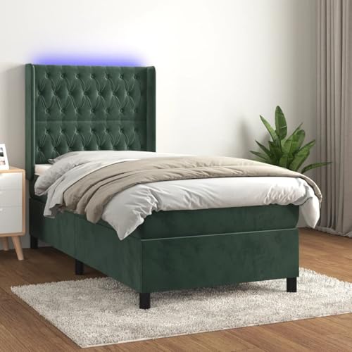 Boxspringbett mit Matratze & LED Dunkelgrün 90x200 cm Samt, Modernes Gästebett Bett für Stilvoll Schlafzimmer Gästehaus3139724 von Gecheer