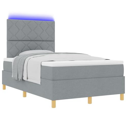 Boxspringbett mit Matratze & LED Hellgrau 120x200 cm Stoff Bett mit matratze für Gästezimmer Schlafzimmer Gästehaus von Gecheer