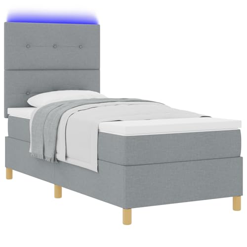 Boxspringbett mit Matratze & LED Licht Hellgrau 80 x 200 cm Stoff Bett mit matratze für Gästezimmer Schlafzimmer Gästehaus von Gecheer