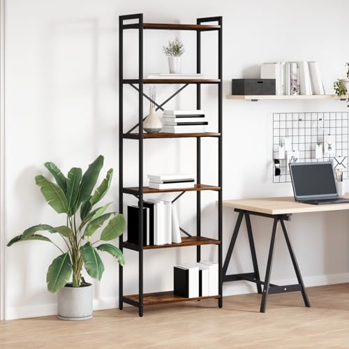 Bücherregal Räuchereiche 60 x 30 x 188 cm MDF und Stahl, Modernes Lagerregal für Bücher Filme Deko Zuhause Büro Wohnzimmer Bücherregal Räuchereiche 60 x 30 x 188 cm MDF und Stahl, Modernes Lagerregal für Bücher Filme Deko Zuhause Büro Wohnzimmer von Gecheer