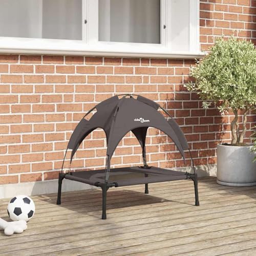 Erhöhtes Hundebett mit abnehmbarem Dach Braun Stahl, Hundeliege Outdoor Garten für draußen Camping erhöhtes Hundebett42008169 von Gecheer