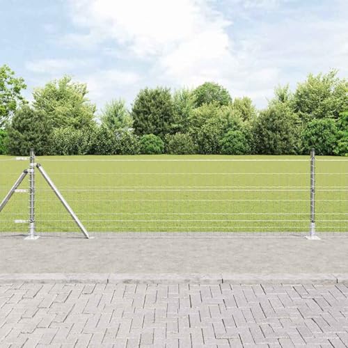 Euro Zaun mit 13 Flanschpfosten 0.6x50 m Verzinkter Stahl, Zaunstangen Metallpfähle Stahlpfosten für Drahtzäune Gartenzaun Hof Hühnerstall Außenbereich3351046 von Gecheer