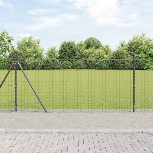 Euro Zaun mit 7 Flanschpfosten 0.8x10 m verzinkter Stahl, Zaunstangen Metallpfähle Stahlpfosten für Drahtzäune Gartenzaun Hof Hühnerstall Außenbereich3350893 von Gecheer