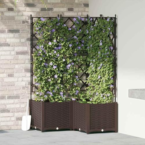 Garten Pflanzer mit Spalier 3 Stück Braun 80x80x143 cm, Pflanzkasten Großes Pflanzbeet Hochbeet für Gemüse Blumen auf Balkon Terrasse Garten42002818 von Gecheer