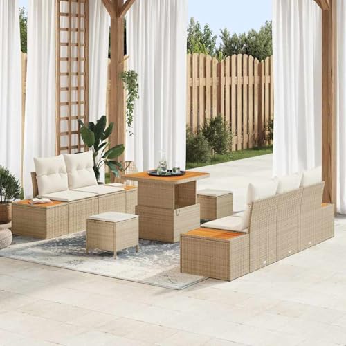 Garten-Sofa-Set mit Kissen 8 pcs Beige, Creme 80 x 80 x 71 cm, Garten Sitzgruppe Esstisch Essgruppe Gartenmöbel Set für Balkon Terrasse Café-Bereich3364806 von Gecheer