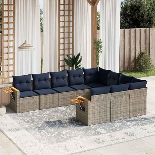 Gecheer 10-TLG. Garten-Sofagarnitur mit Kissen Grau Poly Rattan, Gartenlounge Esstisch Lounge Möbel Set für Outdoor Garten Terrasse Balkon Möbel von Gecheer