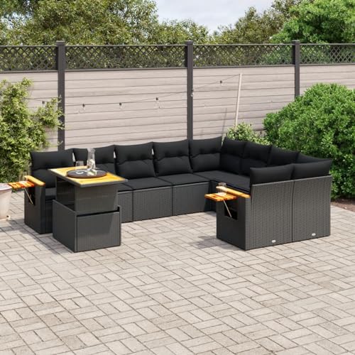 Gecheer 10-TLG. Gartenlounge Set, Rattan Gartenmöbel Set, Terassenmöbel Außen Lounge, Lounge Sofa, Balkonlounge Set, Gartenset Gartensofa, Garten Sofa Set, Garten-Sofagarnitur mit Kissen Schwarz von Gecheer