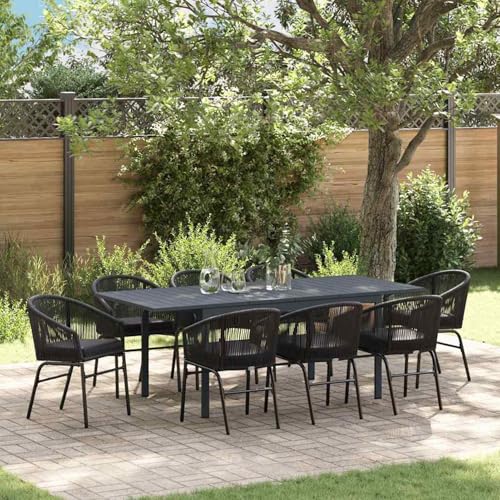 Gecheer 10-teiliges Garten-Essset mit Kissen, Ausziehbarer Gartentisch Anthrazit (140-210) x90x73cm, Outdoor Essgruppe Sitzgruppe Esstisch Stühlen for Terrasse Garten Balkon3378831 von Gecheer