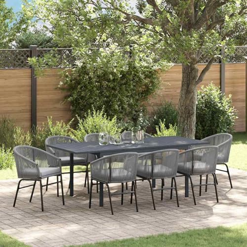 Gecheer 10-teiliges Garten-Esstisch-Set mit Kissen, Ausziehbarer Gartentisch Anthrazit (140-210) x90x73cm, Outdoor Essgruppe Sitzgruppe Esstisch Stühlen for Terrasse Garten Balkon3378833 von Gecheer