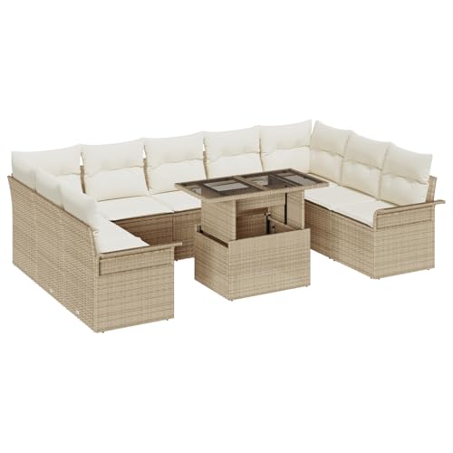 Gecheer 10-teiliges Garten-Sofa-Set mit Kissen Beige Poly Rattan, Outdoor Lounge Sitzgruppe zum Entspannen für Terrasse und Garten3357084 Gecheer 10-teiliges Garten-Sofa-Set mit Kissen Beige Poly Rattan, Outdoor Lounge Sitzgruppe zum Entspannen für Terrasse und Garten3357084 von Gecheer