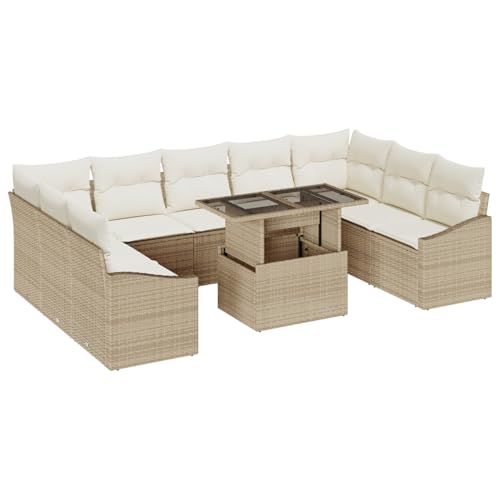 Gecheer 10-teiliges Garten-Sofa-Set mit Kissen Beige Poly Rattan Garten Sitzgruppe Gartenlounge Gartenmöbel Set für Terrasse Balkon von Gecheer