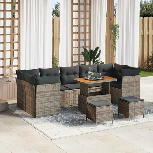 Gecheer 10-teiliges Garten-Sofa-Set mit Kissen Grau Poly-Rattan Akazie Gecheer 10-teiliges Garten-Sofa-Set mit Kissen Grau Poly-Rattan Akazie von Gecheer