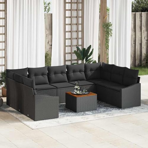 Gecheer 10-teiliges Garten-Sofa-Set mit Kissen Schwarz Poly Rattan Akazie, Outdoor Lounge Sitzgruppe zum Entspannen für Terrasse und Garten Modulares3347877 Gecheer 10-teiliges Garten-Sofa-Set mit Kissen Schwarz Poly Rattan Akazie, Outdoor Lounge Sitzgruppe zum Entspannen für Terrasse und Garten Modulares3347877 von Gecheer