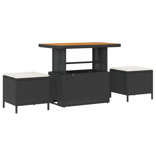 Gecheer 10-teiliges Garten Sofa Set mit Kissen Schwarz Poly-Rattan Akazie Garten Sitzgruppe Gartenlounge Gartenmöbel Set für Terrasse Balkon von Gecheer