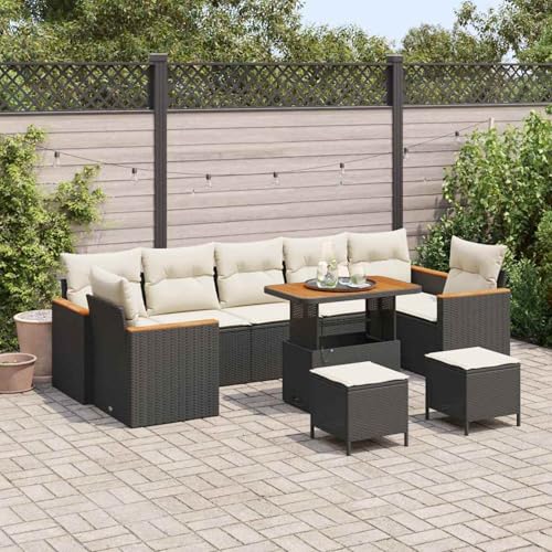 Gecheer 10-teiliges Garten-Sofa-Set mit Kissen in Schwarz, 3-teiliges Garten-Dining-Set mit Kissen in Schwarz, Garten Sitzgruppe Esstisch Essgruppe für Balkon Terrasse Café-Bereich3364980 von Gecheer
