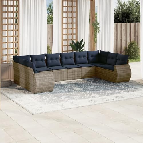 Gecheer 10-teiliges Gartensofa-Set mit Kissen, grau, Polyrattan, Garten Sitzgruppe Esstisch Essgruppe Gartenmöbel Set für Balkon Terrasse Café-Bereich3221870 von Gecheer