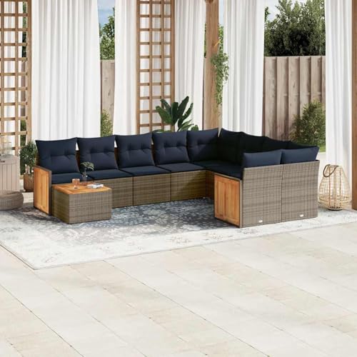 Gecheer 10-teiliges Gartensofa-Set mit Kissen, grau, Polyrattan, Garten Sitzgruppe Esstisch Essgruppe Gartenmöbel Set für Balkon Terrasse Café-Bereich3228000 von Gecheer