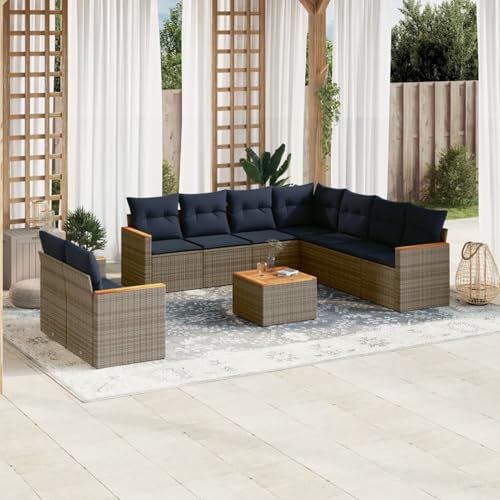 Gecheer 10-teiliges Gartensofa-Set mit Kissen, grau, Polyrattan, Gartenlounge Esstisch Lounge Möbel Set für Outdoor Garten Terrasse Balkon Möbel3226110 von Gecheer